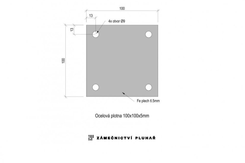 Oceľová platňa 100x100x5 mm